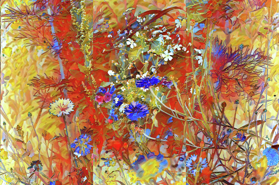 Flower Meadow Painting - Flower meadow with cornflowers Impressionism by Patricia Piotrak