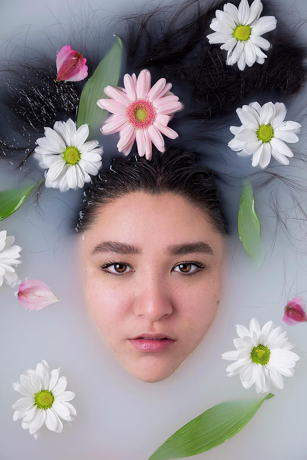 Flower Milk Bath Portrait Photograph