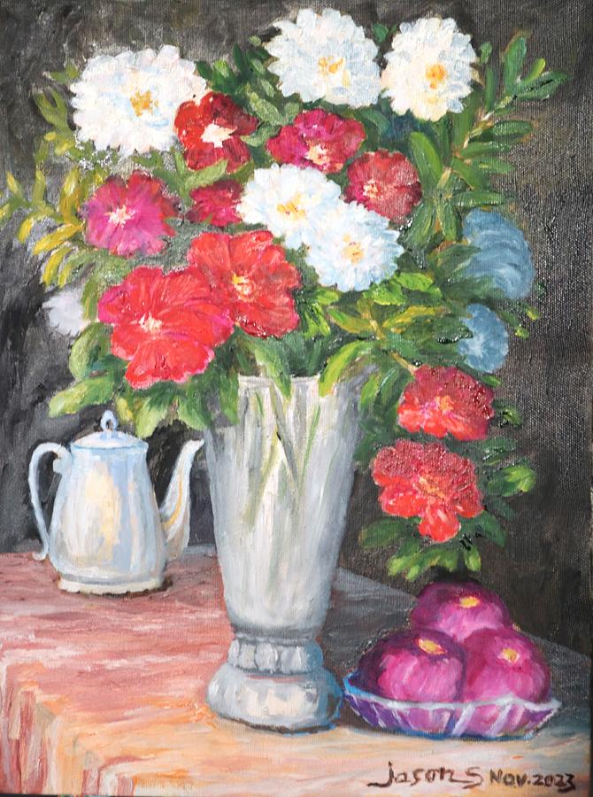 Flower Mixing Color  Study Painting by Jason Sentuf
