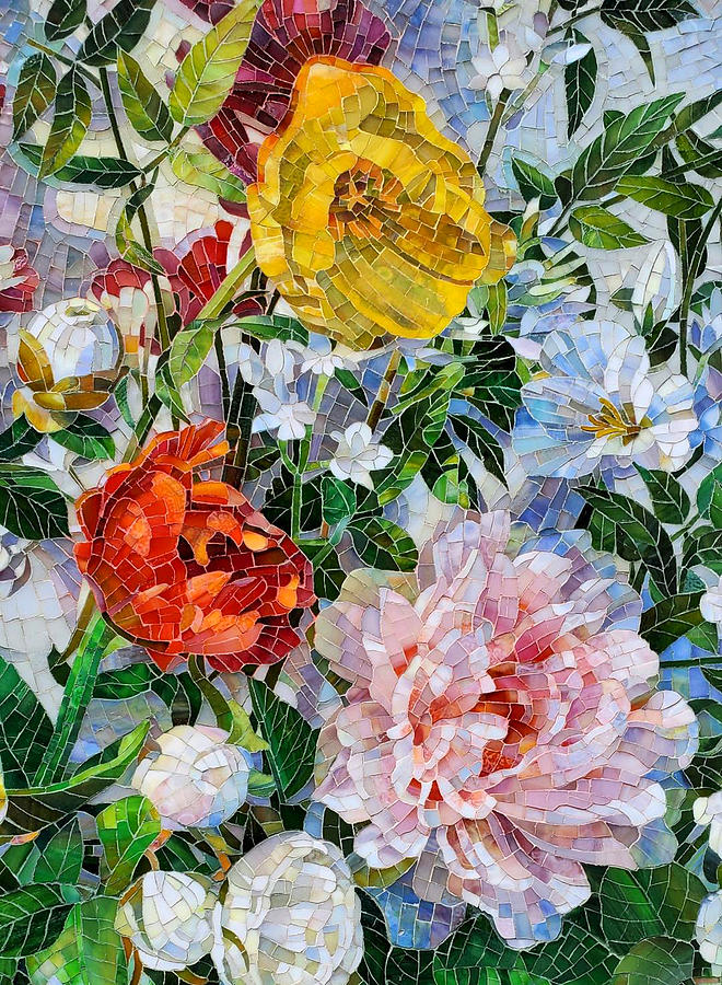 Flower mosaic Glass Art by Mia Tavonatti