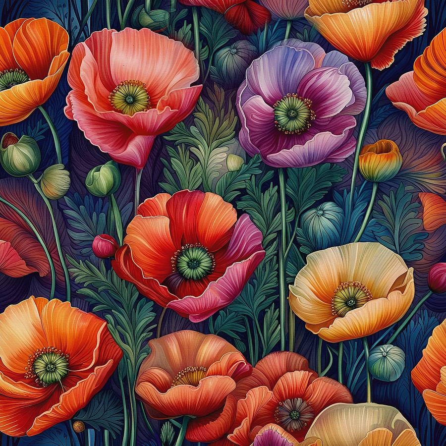 Flower Patterns - Iceland Poppy 6 Digital Art by Klara Acel