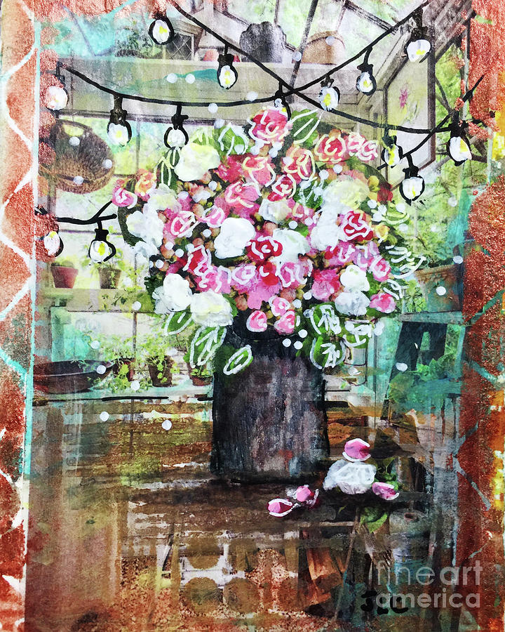 Flower Pot Under Lights Mixed Media by Janis Lee Colon