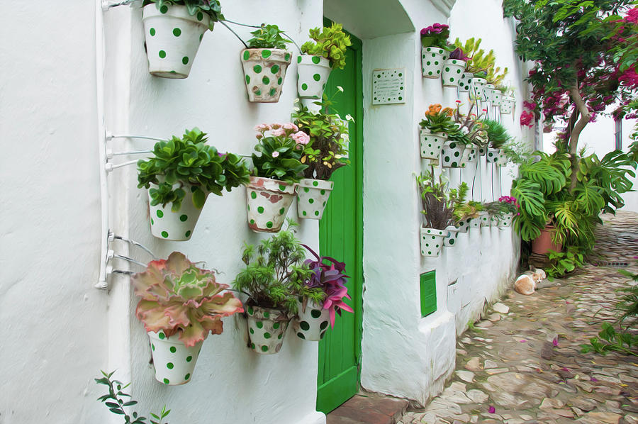 Flower Pots in Green Digital Art by Naomi Maya