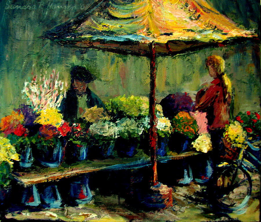 Flowers Still Life Painting - Flower Seller by Art Nomad Sandra  Hansen