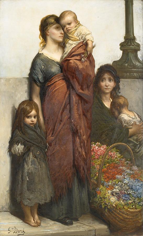 Flower Sellers of London #1 Painting by Gustave Dore
