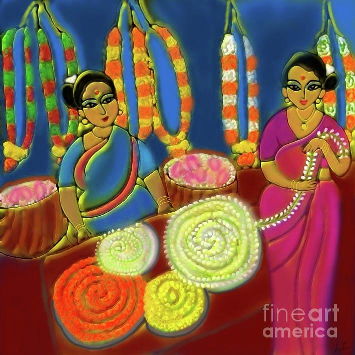 Flower sellers of my village Digital Art by Latha Gokuldas Panicker