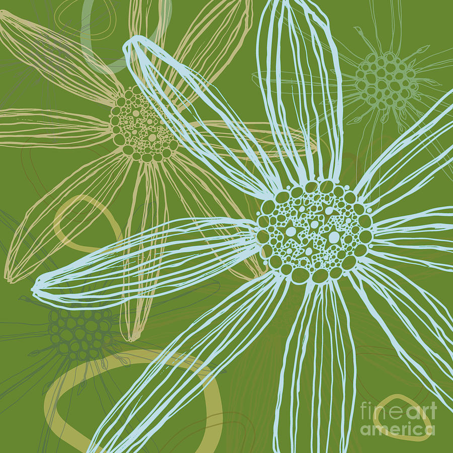 Flower Silhouette Modern Line Art in Green Digital Art by Patricia Awapara