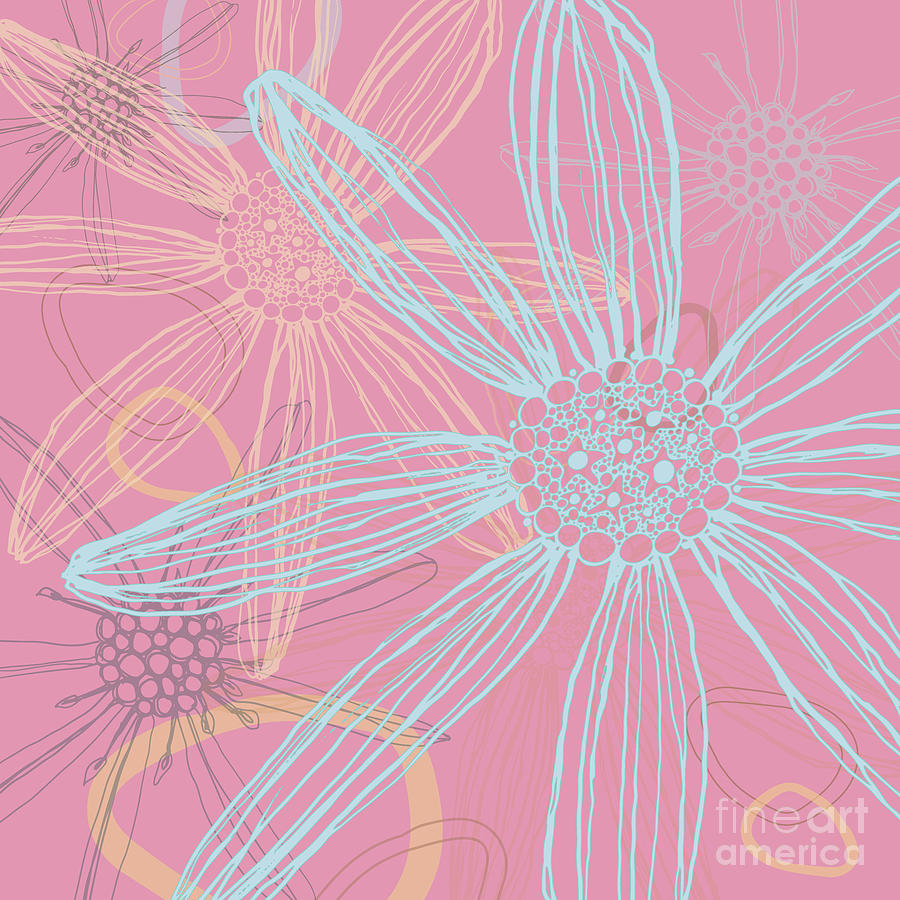 Flower Silhouette Modern Line Art in Pink Digital Art by Patricia Awapara