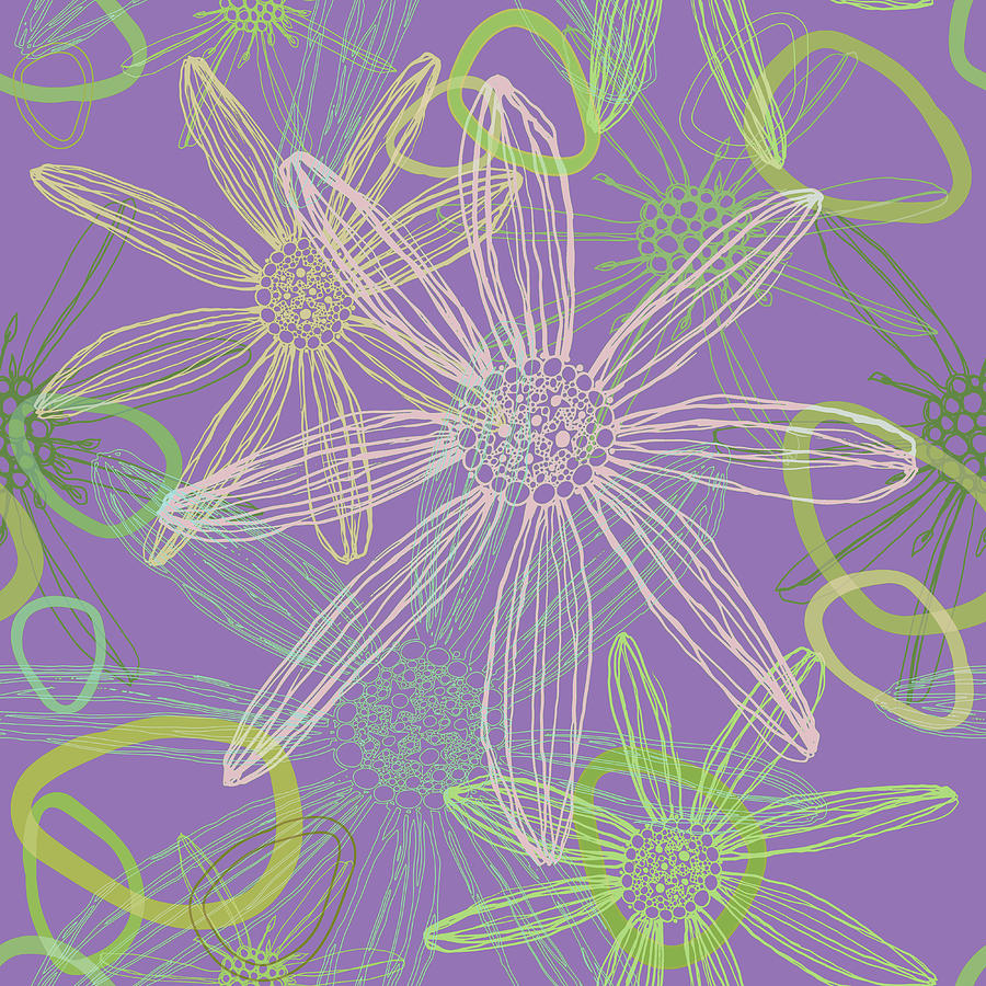 Flower Silhouette Modern Line Art in Purple Digital Art by Patricia Awapara