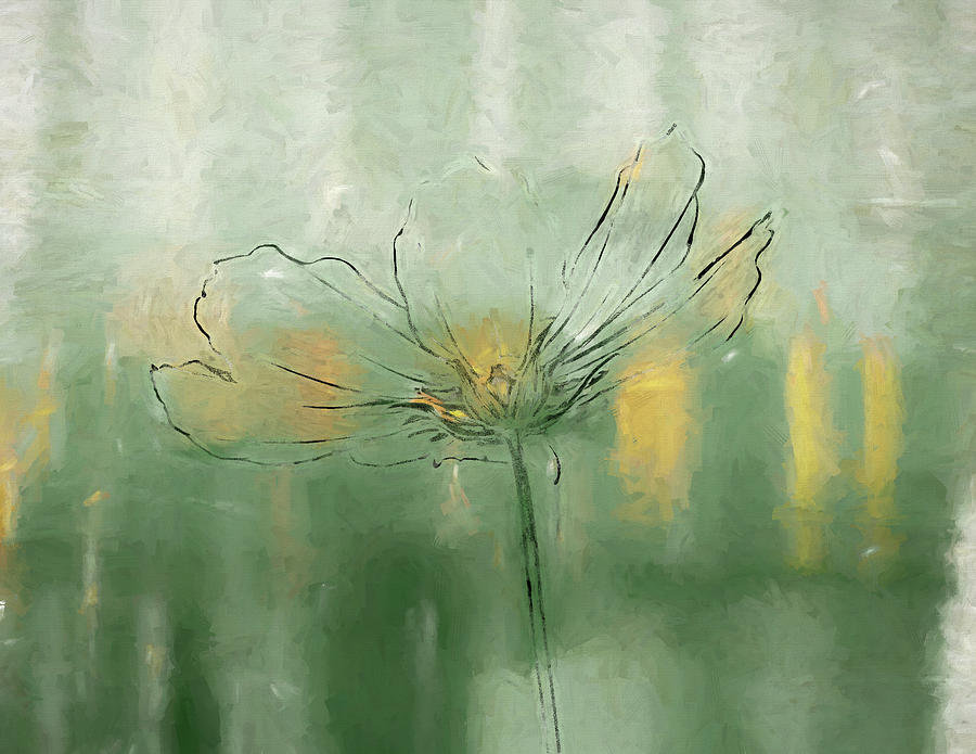 Flower Sketch with Green Abstract Dance WM Digital Art by Alison Frank