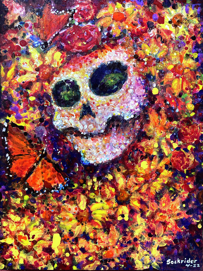 Flower Skull Splatter  Painting by David Sockrider