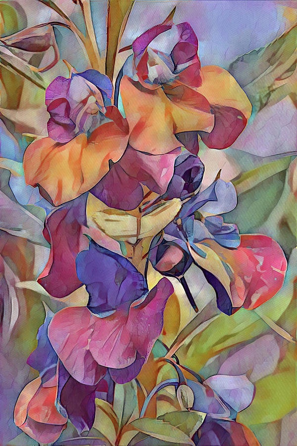 Flower Stalk Colorful Pops Digital Art by Gaby Ethington