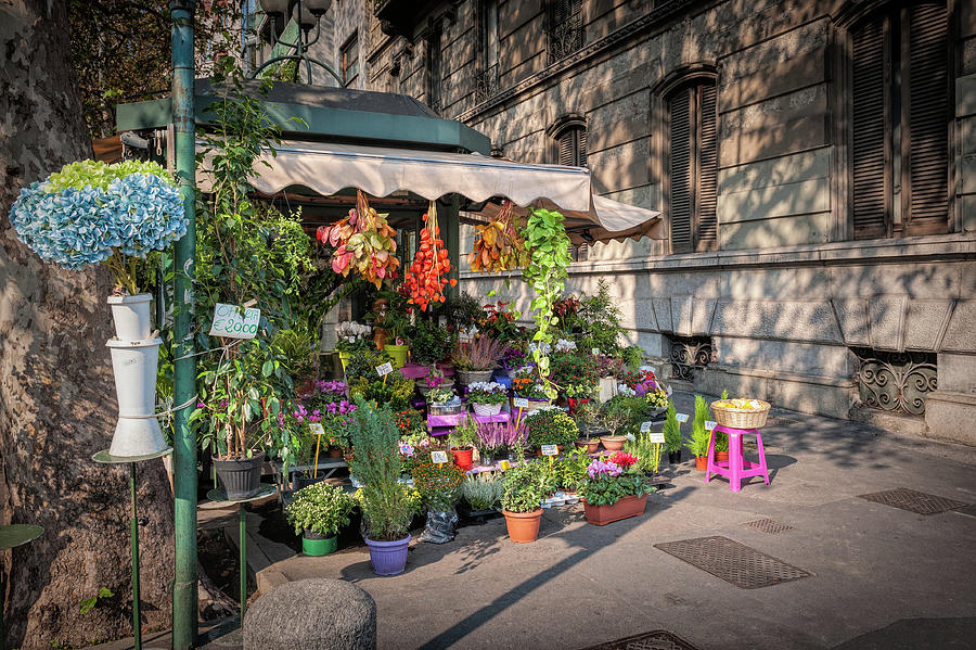 Flower stall, Milan Photograph by Richard Downs