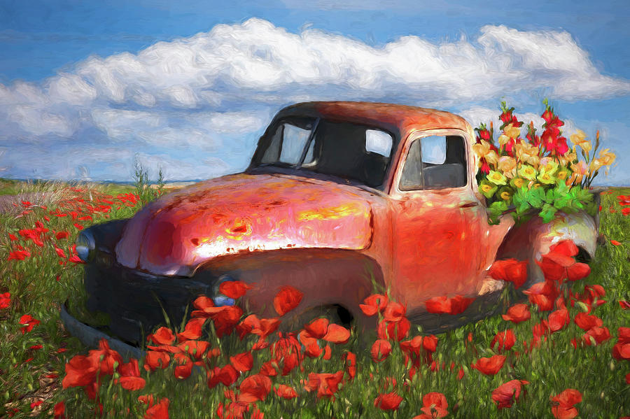 Flower Truck in Poppies Painting Photograph by Debra and Dave Vanderlaan