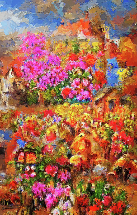 Flower Village Happy Town Painting by Dan Sproul