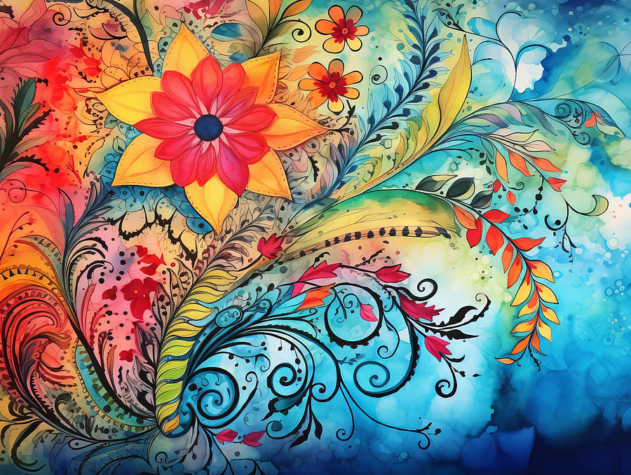 Flower watercolor abstraction Digital Art by Karen Foley