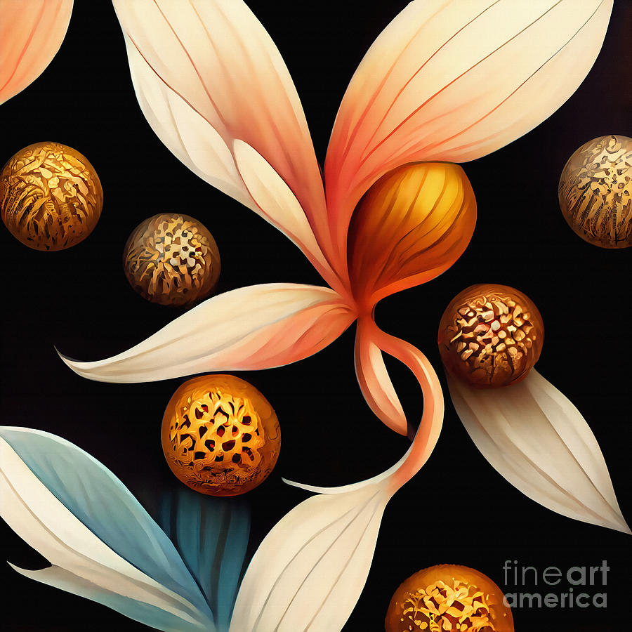 Flower with gold fruit Painting by Jirka Svetlik