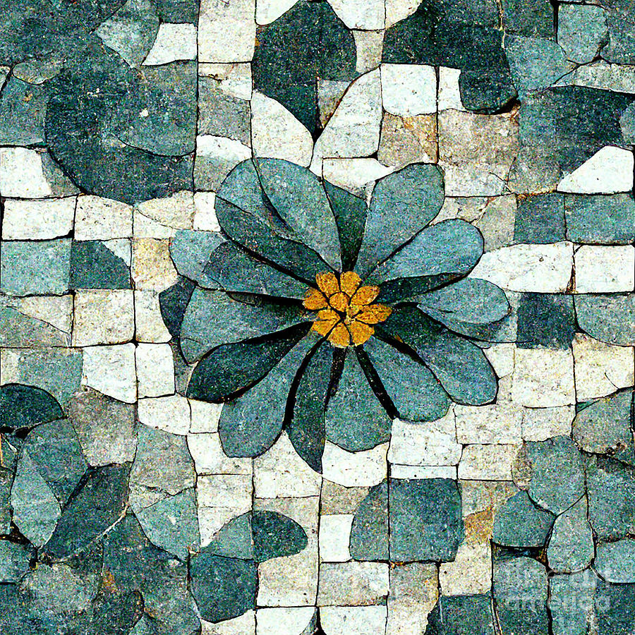 Flower Digital Art - Flowered stone mosaic by Sabantha