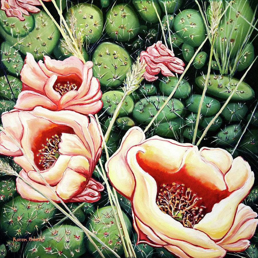 Flowering Cacti Painting by Karen Elder | Fine Art America