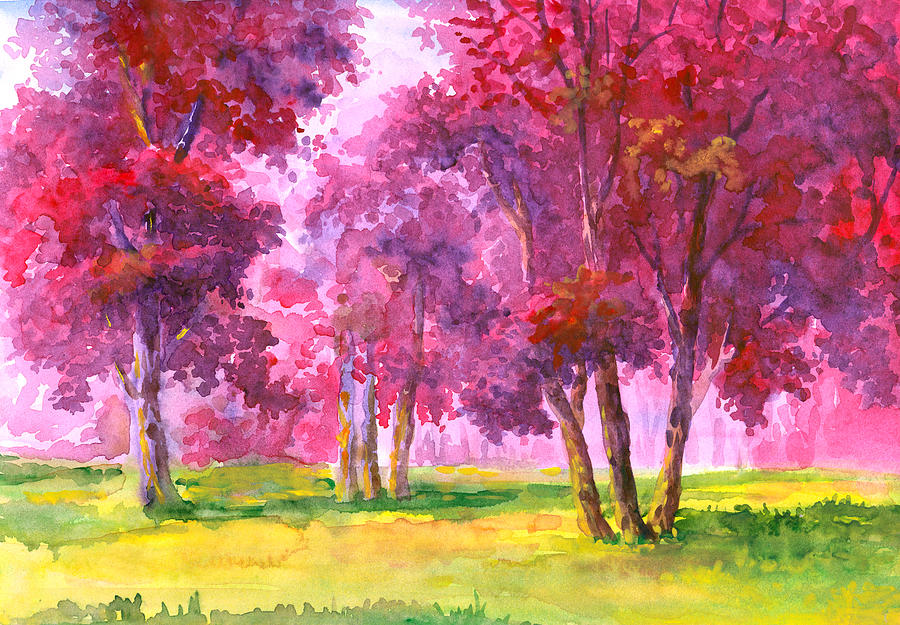 Flowering Trees Drawing by Pobytov