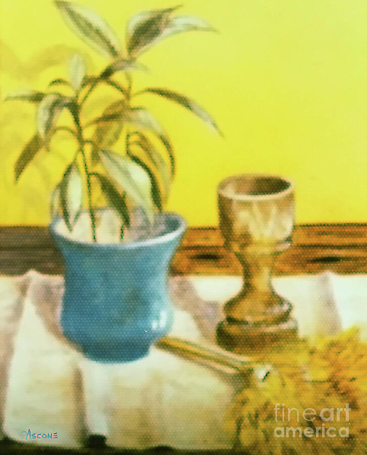 Still Life Drawing - Flowerpot Goblet and Featherduster by Teresa Ascone