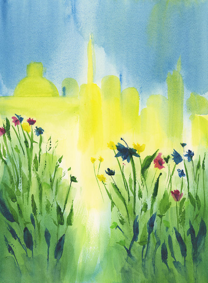 Flowers 2 Skyline Painting by Frank Bright