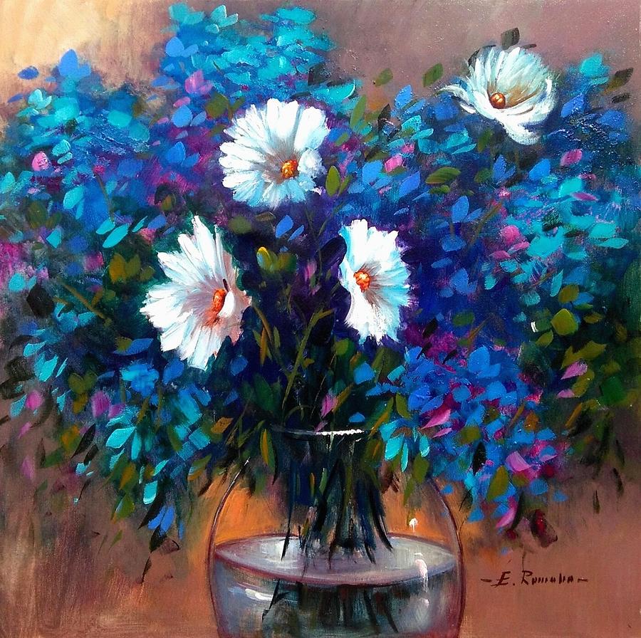 Flowers pot Italy - original Italian oil painting Painting by Eva ...