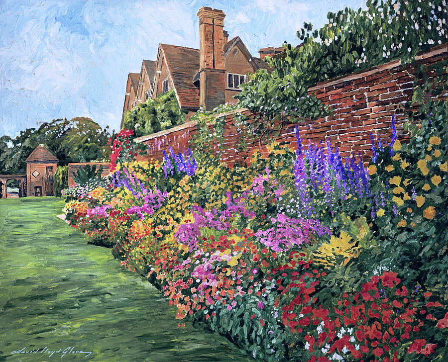 Flowers Along The Brick Wall Painting by David Lloyd Glover