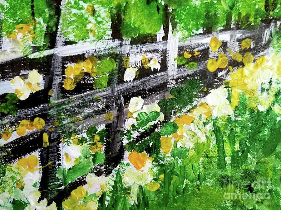 Flowers Along The Fence Painting