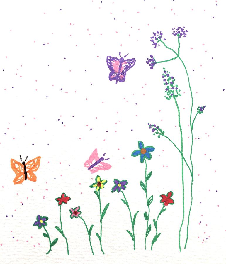 Flowers and butterflies Painting by Barbara Magor