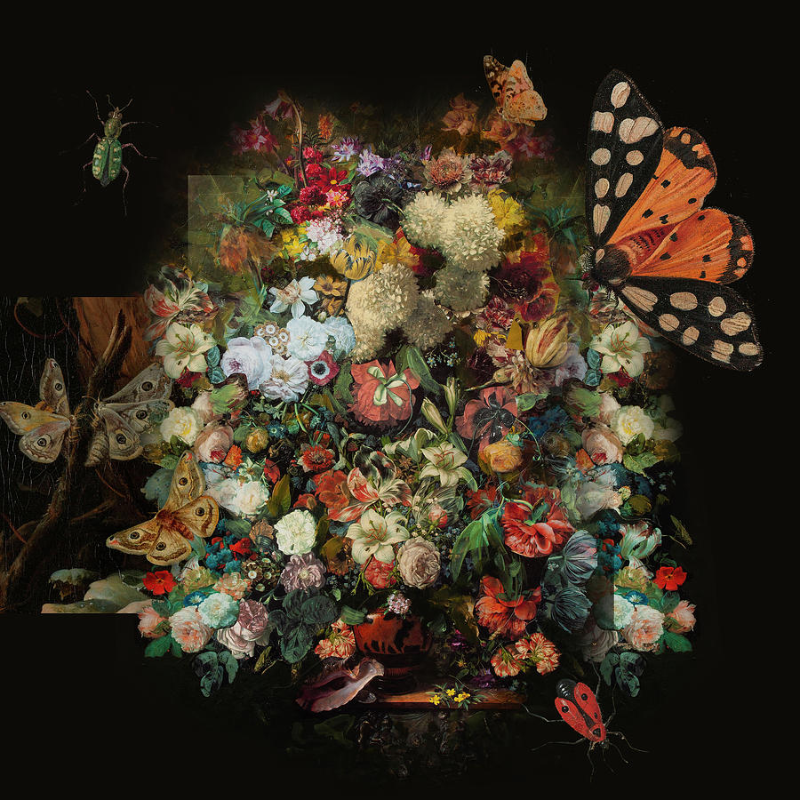 Flower Mixed Media - Flowers and butterflies by Nop Briex
