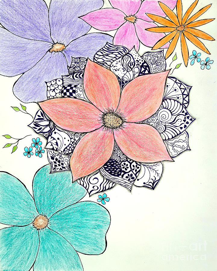 Flowers and Doodles Painting by Ruth Evelyn