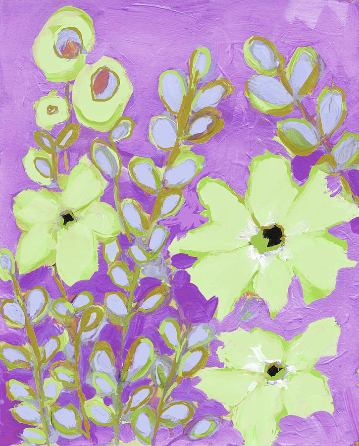 Flowers and Foliage Abstract Flowers Green and Purple Painting by Patricia Awapara