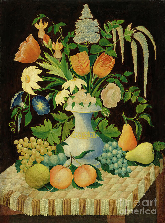 Flowers And Fruit 1870 Painting by Tina LeCour