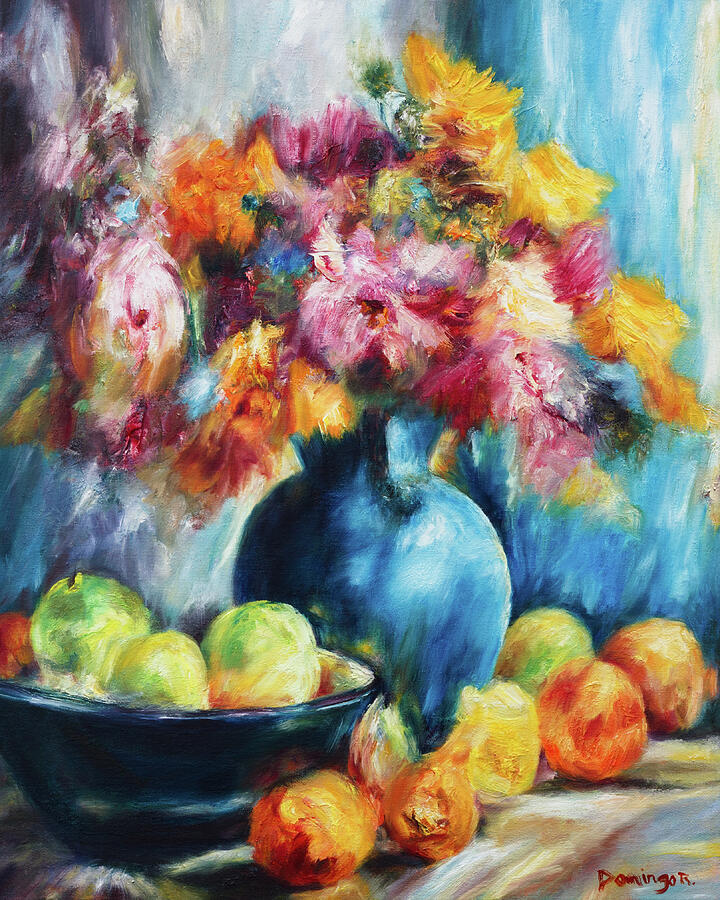 Floral Still Life Painting - Flowers And Fruits by Domingo Rodriguez