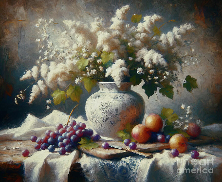 Flowers and Fruits - Still Life Painting by Maria Angelica Maira