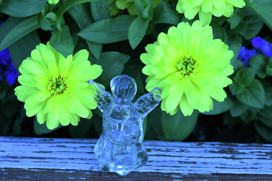 Flowers And Glass Angel Photograph by Robert Tubesing - Fine Art America