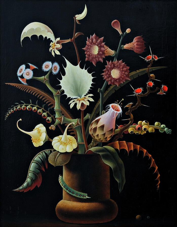 Flowers and insects - Blumen mit Insekten by Franz Sedlacek Painting by Franz Sedlacek