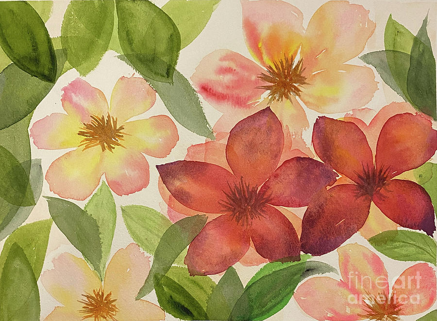 Flowers and Leaves Painting by Lisa Neuman