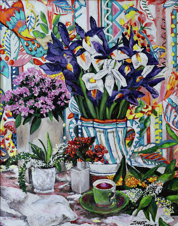 Flowers and Tea Painting by Karen Needle
