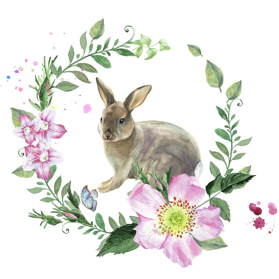 Flowers And The Bunny Mixed Media