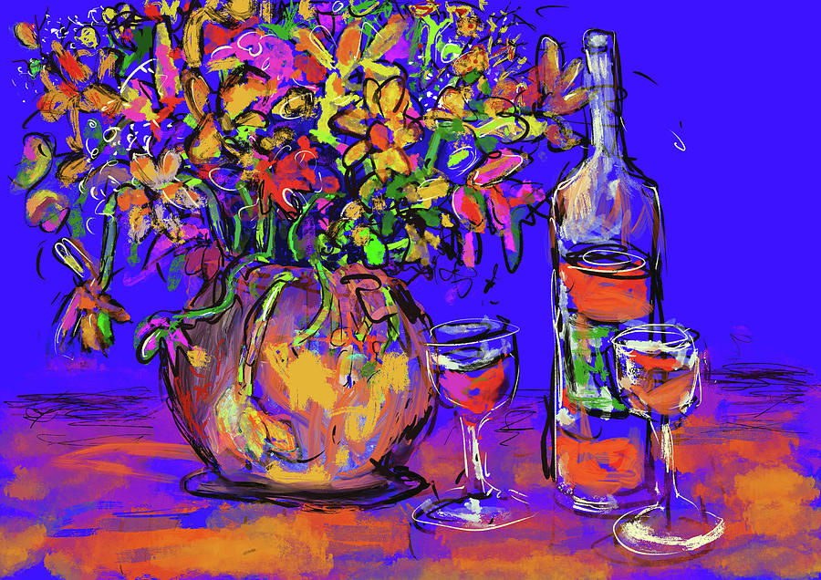 Flowers and wine Digital Art by Jeremy Holton