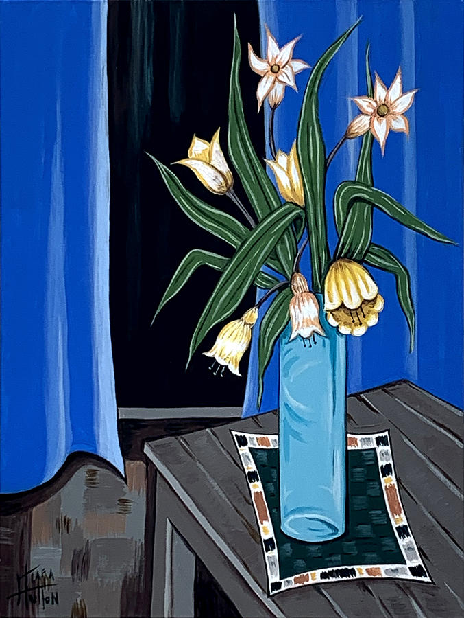 Flowers at a Dark Window Painting by Tara Hutton