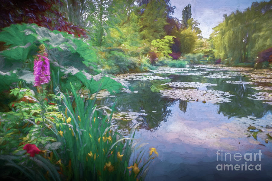 Flowers at the Edge of Monets Waterlily Pond, Painterly  Photograph by Liesl Walsh
