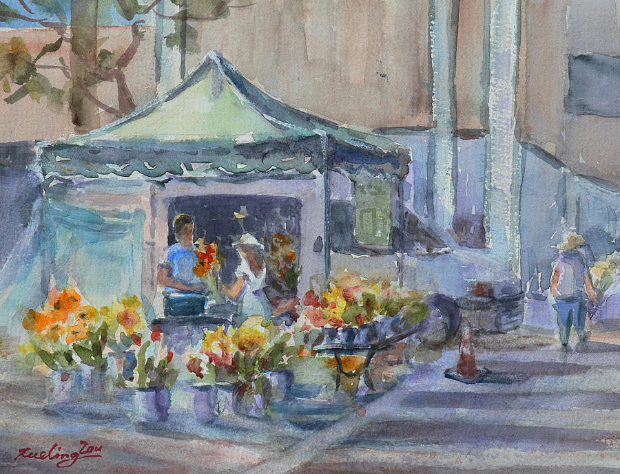 Flowers at the Market Painting by Xueling Zou