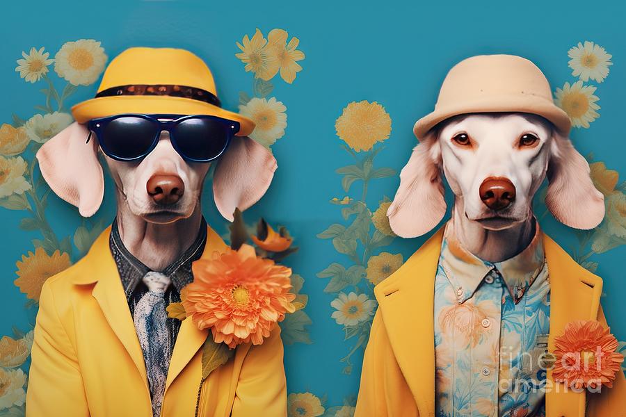 Dog Painting - flowers background tone One collection costume fashion dogs Cute dog poodle pet animal white puppy canino toy isolated adorable breed portrait funny mammal black curly doggy hair fluffy small by N Akkash
