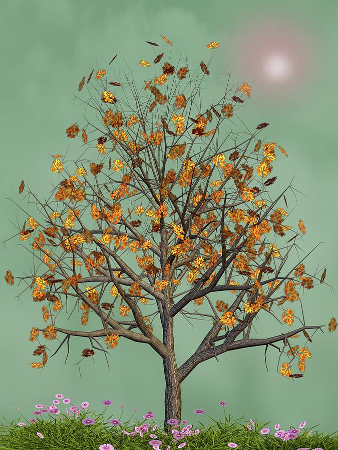 Flowers Beneath The Autumn Tree  Mixed Media by David Dehner