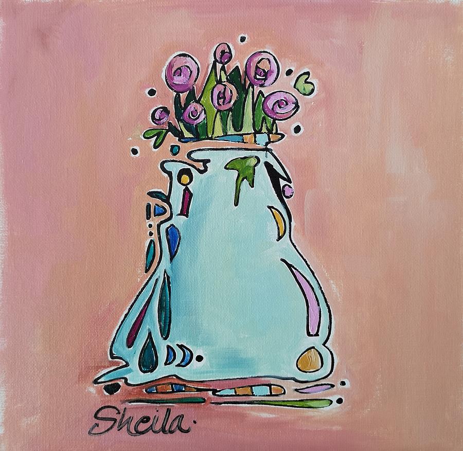 Flowers Blue Vase Painting by Sheila Romard