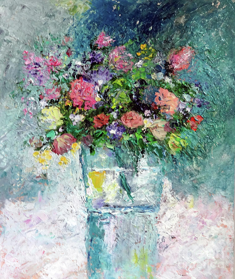 Flowers Bouquet Still Life Textured Oil Painting Painting by Indrani ...