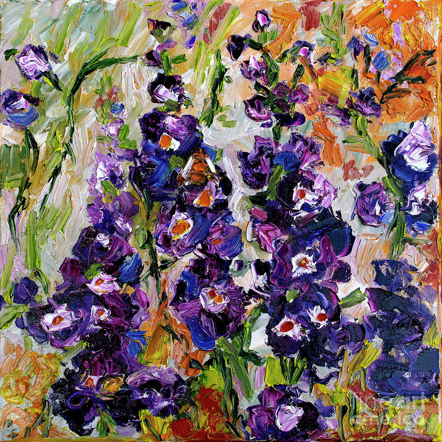 Flowers Delphiniums Impressionist oil Painting Painting by Ginette Callaway